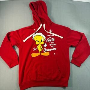 Looney Tunes Tweety Bird Christmas Hoodie Youth Large 11-13 Red Graphic Pullover
